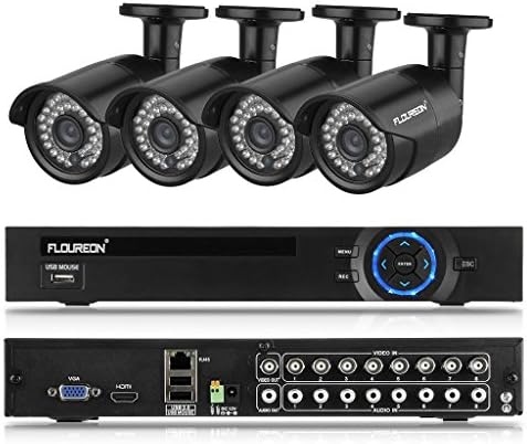 FLOUREON H.264 Network CCTV DVR Recorder 1 X 8CH 960H DVR 1080P NVR + 4 X Outdoor 1200TVL IR-CUT Weatherproof Camera Home Security Surveillance Kit Day Night Vision (NO HDD)