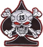 Skull & Crossbones with 13 on Black Spade - Embroidered Iron On or Sew On Patch