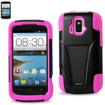 Reiko Silicon Case and Protector Cover for ZTE SONATA 4G Z740G - Retail Packaging - Hot Pink Black