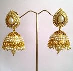 Earrings - Ethnic Pearl Jhumka Earrings with White Stones by ADIVA ABSAT0CB0102
