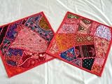 2 INDIA TAPESTRY THROW PILLOWS DECORATIVE SARI CUSHIONS