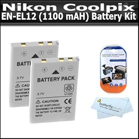 2 Pack Battery Kit For Nikon Coolpix S800c S6200 S8200 AW100 A1200pj S8100 S8000 S6000 S6100 S9100 S1000pj S1100pj P300 S610 S620 S630 S710 Digital Camera Includes 2 Extended Replacement Nikon EN-EL12 (1100 mAH) Lithium-Ion Batteries + Screen Protectors +