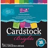 Darice GX-3000-04 30-Pack Core'dinations Core Essentials Collection Cardstock Paper Sheets, Brights, 12 by 12-Inch