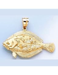Gold Nautical Charm Pendant 3-D Flounder Fish