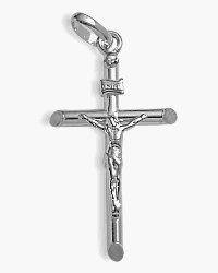 Large White Gold Religious Crucifix with 18 Inch Chain