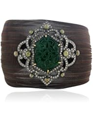18kt Solid Gold Diamond Pave Emerald Bangle Bracelet Fashion Jewelry