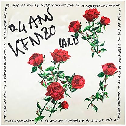 Fashion Silk Square Scarf Rose Flower Printed Scarves Shawl (White)