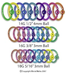 UNALLOYED SOLID GRADE 2 TITANIUM CAPTIVE RINGS ASSTCTIT141/2 -14G 1/2" 4MM BALL