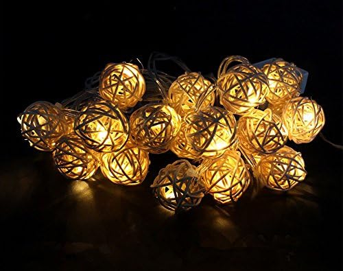 TonLong 110V 5M 20 LED White Rattan Wooden Cane Wicker Balls Fairy Lights Bulbs Luminarias for Xmas Wedding Party Home Decorations Lamp Bulb Warm White