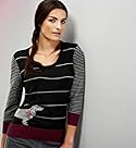  Per Una 3/4 Sleeve Stripe Knitted Top with Angora
