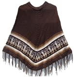 NEW ARRIVAL PERUVIAN ALPACA WOOL PONCHO CREWNECK BROWN DESIGN LLAMA 28" ONE SIZE WARM AND SOFT