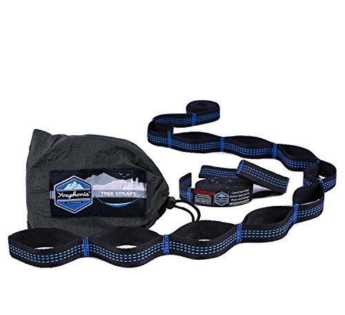 Hammock Straps by Youphoria Outdoors - 2 Straps - 12 Point Daisy Chain Design with Easy Loop + Pull Setup! Holds up to 400 lbs (200 lbs each) - Quality and Strength Tested! 100% Satisfaction Guarantee