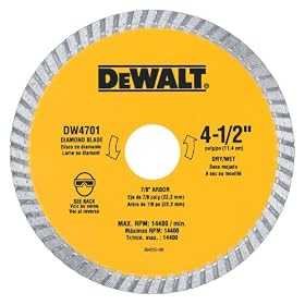 DEWALT DW4701  Industrial 4-1/2-Inch Dry or Wet Cutting Continuous Rim Diamond Saw Blade with 7/8-Inch Arbor