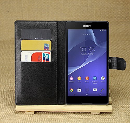 Sony Xperia T3 Case - Monoy(tm) Flip Pu Leather Case Wallet Cover for Sony Xperia T3 (Black)