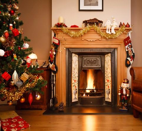 8X8ft Thin Vinyl Photography Backgrounds Christmas Tree Stove Backdrop for Photo Studio CM-6306