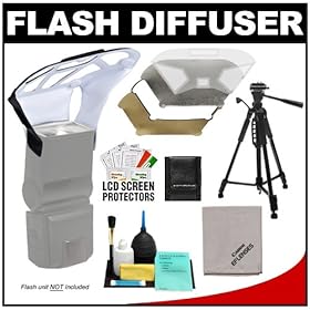 Zeikos Universal Flash Diffuser Bouncer with Interchangeable White/Gold/Silver Inserts with Tripod plus Accessory Kit for Canon Speedlite 580ex, 430EX II & Rebel XSi, XS, T1i, T2i, EOS 50D, 60D, 5D, 7D, 1D, 1Ds Mark II, III, IV Digital SLR Cameras