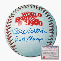 Steve Carlton Philadelphia Phillies Autographed Rawlings MLB Baseball 1980 World Series with 80 WS