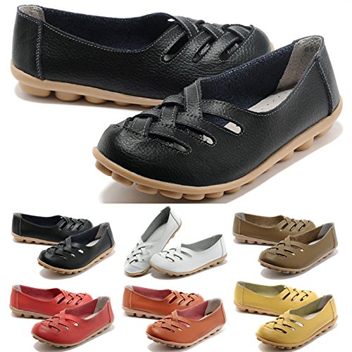 FUNOC Womens Ladies Casual Cut Out Leather Loafers Flat Shoes Moccasin Sandals