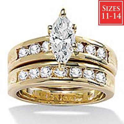 2-Piece DiamonUltra&trade; Cubic Zirconia Wedding Ring 14k Gold-Plated Set, Sizes 11-14