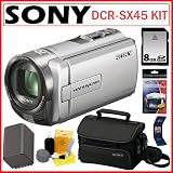 Sony DCR-SX45 DCRSX45 Handycam Camcorder with 70x Zoom in Silver + 8GB Accessory Kit