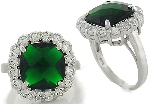 3.87 TCW Cushion Cut Emerald CZ with Clear Round CZ Surround Designer Sterling Silver Ring (8)