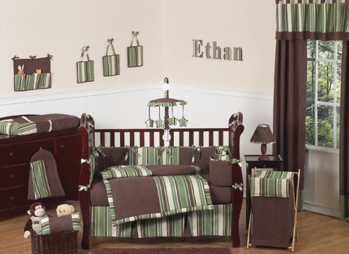 Ethan Green and Brown Modern Boys Baby Bedding 9pc Crib Set by Jojo Designs