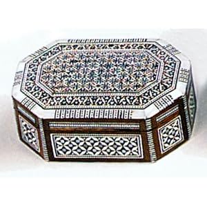 Handcrafted Mother of Pearl Rectangle Six Sided Egyptian Jewelry Box
