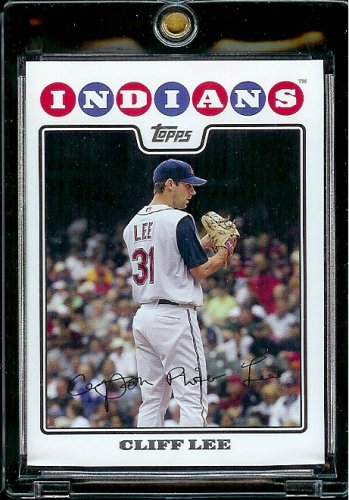 2008 Topps Baseball Cards # 317 Cliff Lee - Cleveland Indians - MLB Baseball Trading Card in a Protective Screw Down Display Case