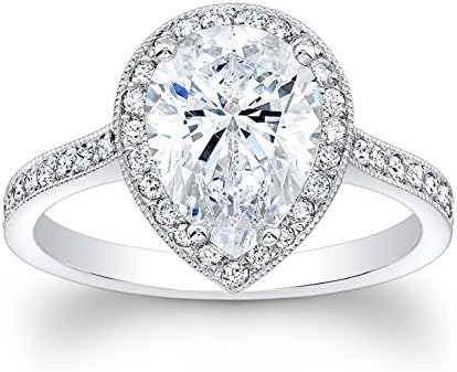 Women's 14k white gold pear diamond engagement ring with 2ct Pear White Sapphire center