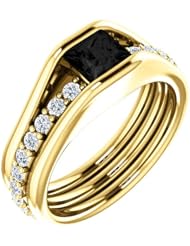 14K Yellow Gold Princess Cut Black and White Diamond Ring -- LIFETIME WARRANTY