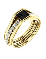 18K Yellow Gold Princess Cut Black and White Diamond Ring -- LIFETIME WARRANTY