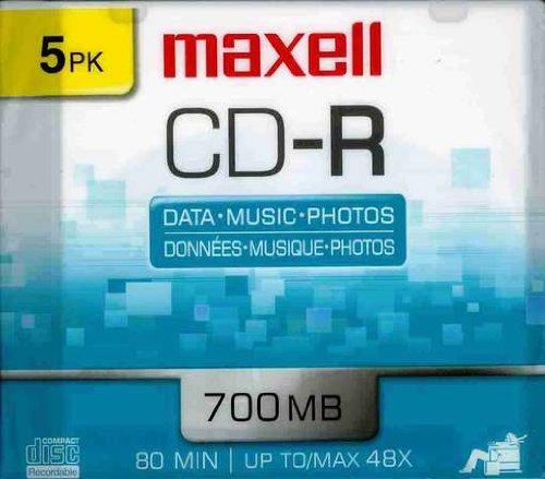 Maxell CD-R 700 5PK SLIM CASE 80-Min/700 MB CD-R Slim Cases, 5 Pack
