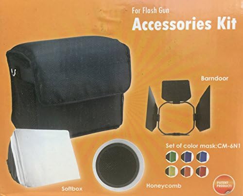 Flash Gun Strobies Kit - Barndoor, Softbox with 6 Colors, Honeycomb, and Adapter for Canon 580EX II, 580EX, 550EX, 430ez; Sony HVL-F32X, HVL-F58AM; Olympus FL-50R; FL-50; Nikon SB-25; Vivitar 283