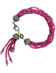 18kt Gold Pave Diamond Gemstone Beads Tassel Strand Bracelet Silver Christmas Jewelry