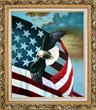 American Bald Eagle Oil Painting, with Ornate Antique Dark Gold Wood Frame 30 x 26 inches