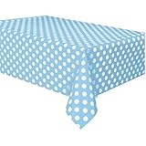 Plastic Light Blue Polka Dot Table Cover, 108" x 54"