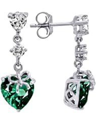 CandyGem 925 Sterling Silver LOVE Heart Simulated Emerald Earrings