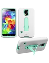 Wireless: myLife (TM) White and Mint Green - Shock Suit Survivor Series (Built in Kickstand + Easy Grip Silicone) 3 Piece + 2 Layer Case for NEW Galaxy S5 (5g) Smartphone By Samsung (External Flex Silicone Bumper Gel + Internal 2 Piece Rubberized Snap Fitted Armor Protector + Shock Absorbing Material) - myLife Brand Products
