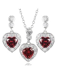 Alexandria Collection Sterling Silver Red Cubic Zirconia Heart Jewelry Set
