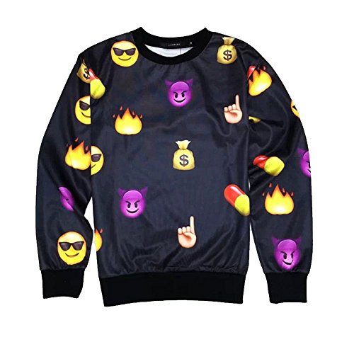 Voglee Mens Emoji Black Sweater Women/Men Network Expression Sweatshirt Hoodies Cute Cartoon s