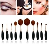 eBoTrade Dirct® New 10 Pcs Powder Foundation Face Makeup Oval Loose Brush 10Pcs Elite Tooth Design Set for Applying Cosmetic Products