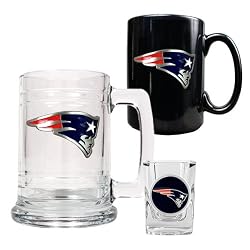 New England Patriots 15oz Tankard, 15oz Ceramic Mug & 2oz Shot Glass Set - Primary Logo NFL Football