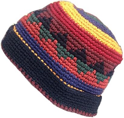 Inspirit Arts Fold Up Brim Hat One size Earthtone Stripes Toboggan Winter Ski Cap Handmade Cotton