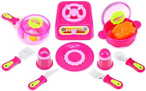 Mini Master Chef Pretend Play Toy Kitchen Play Set w/ Toy Stove, Pot, Pan, Utensils, Food