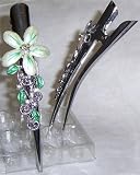 Green Hawaiian Plumeria Flower Hair Clip with Crystals