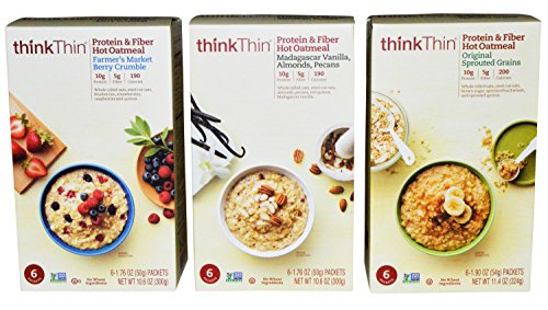 ThinkThin Protein and Fiber Hot Oatmeal Variety Pack of 3