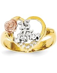 14k rhodium plated yellow gold Two tone with CZs 15 Anos Ring