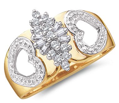 Cluster Heart Ladies Diamond Ring 10k Yellow Gold (0.15 Carat)