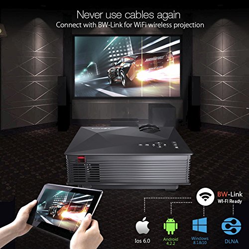 Portable WiFi Projector, BlitzWolf 1200 Lumens LED Wireless Home Theater, Support Phone/Laptop/PC/SD Card/Play Station/TV Box/Xbox/USB Disk