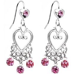 Pink Crystal Bleeding Hearts Chandelier Earrings